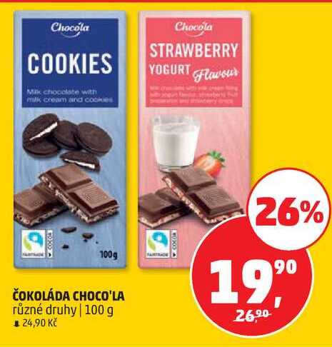 ČOKOLÁDA CHOCO'LA různé druhy, 100 g  