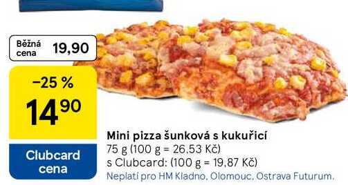 Mini pizza šunková s kukuřicí, 75 g