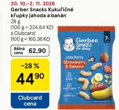 Gerber Snacks Kukuřičné křupky jahoda a banán, 28 g