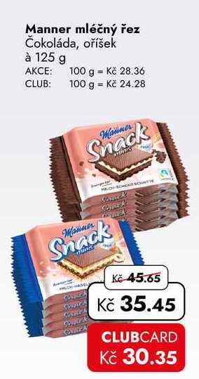 Manner mléčný řez Čokoláda, oříšek à 125 g 