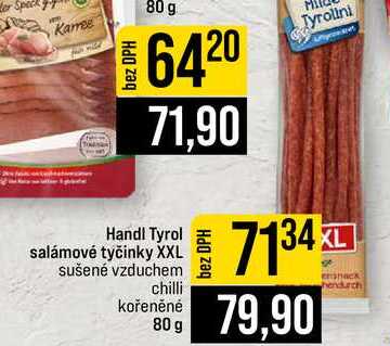 Handl Tyrol salámové tyčinky XXL sušené vzduchem chilli kořeněné 80 g
