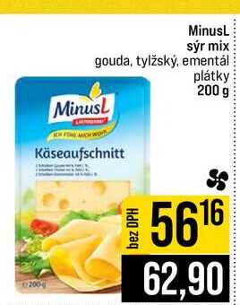 MinusL sýr mix gouda, tylžský, ementál plátky 200 g