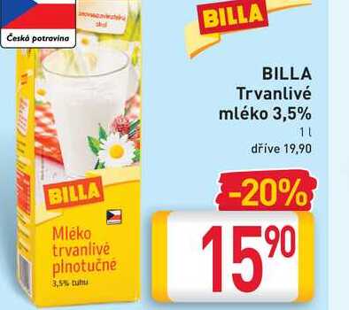 BILLA Trvanlivé mléko 3,5% 11 