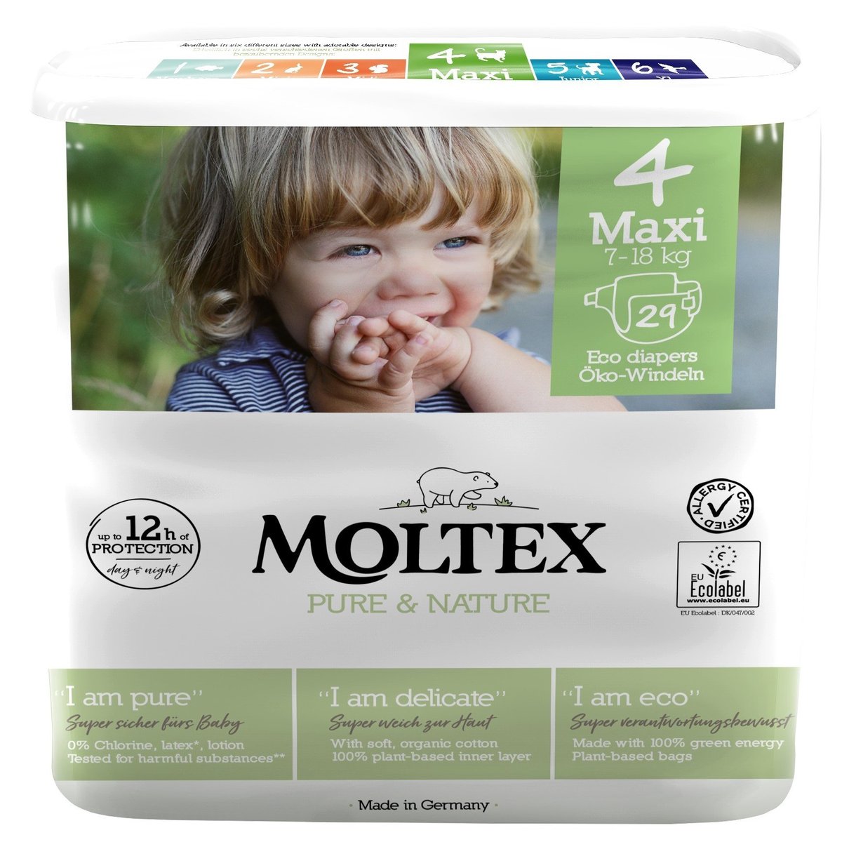 Moltex Pure & Nature EKO Jednorázové dětské plenky maxi 7 – 18 kg (velikost 4)