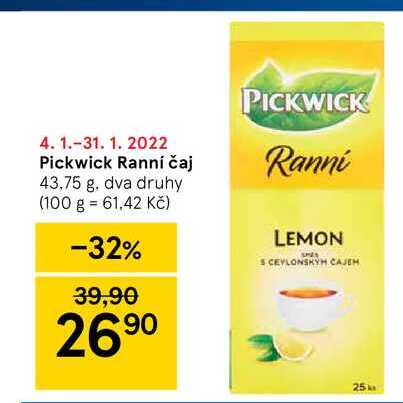 Pickwick čaj 30-40 g v akci | AkcniCeny.cz