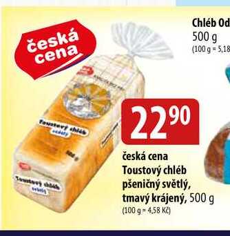 česká cena Toustový chléb pšeničný světlý, tmavý krájený, 500 g 
