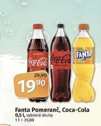 Fanta Pomeranč, Coca-Cola 0,5l, vybrané druhy 