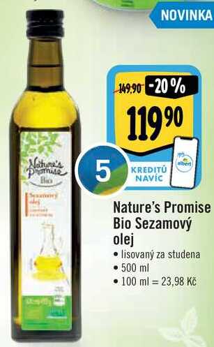 Nature's Promise Bio Sezamový olej lisovaný za studena, 500 ml