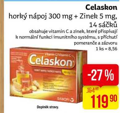 Celaskon horký nápoj 300 mg + Zinek 5 mg, 14 sáčků 
