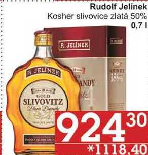 Rudolf Jelinek Kosher slivovice zlatá 50%, 0,7 l