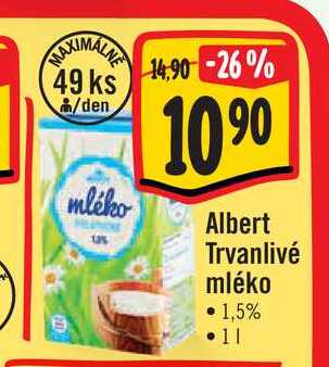  Albert Trvanlivé mléko   1,5%  11  v akci