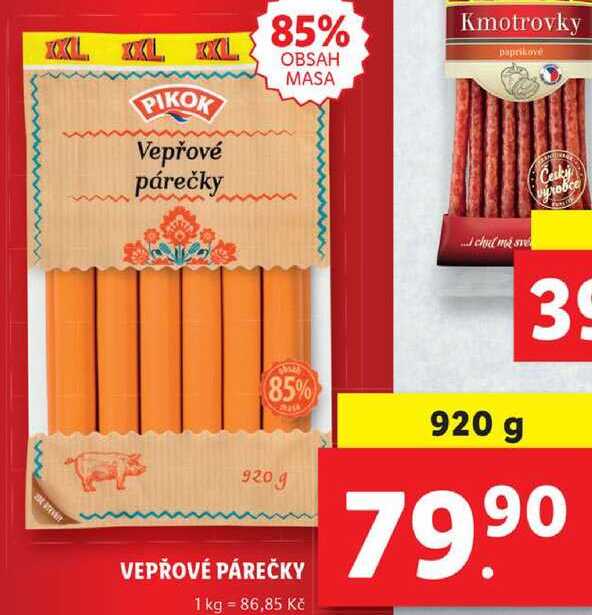 VEPŘOVÉ PÁREČKY, 920 g