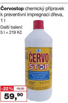 Červostop chemický přípravek k preventivní impregnaci dřeva, 1l