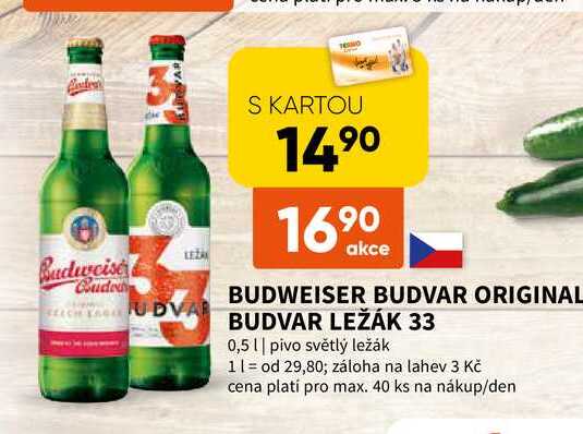 BUDWEISER BUDVAR ORIGINAL, BUDVAR LEŽÁK 33 0,5 l