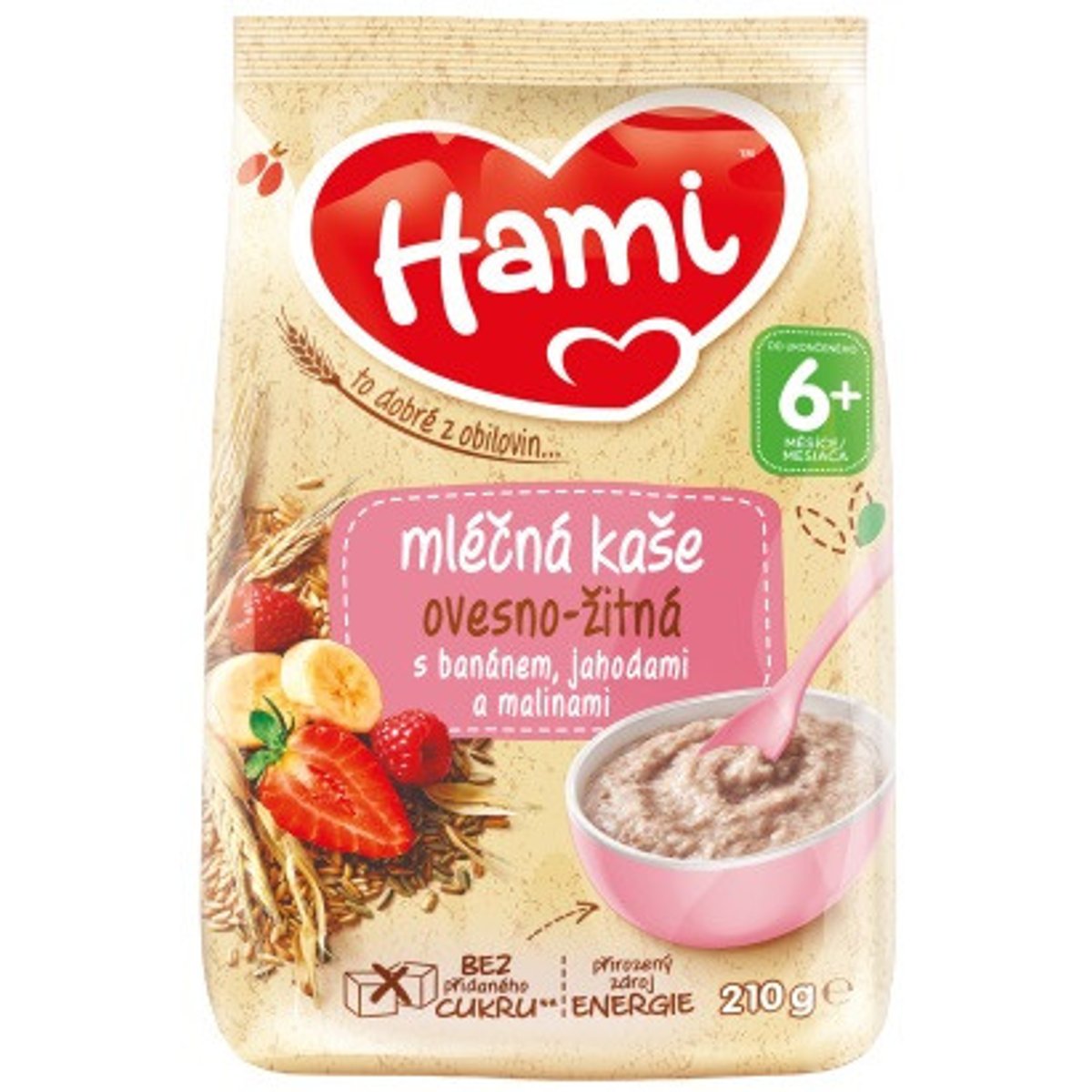 Hami Mléčná kaše ovesno-žitná s banánem, jahodami a malinami