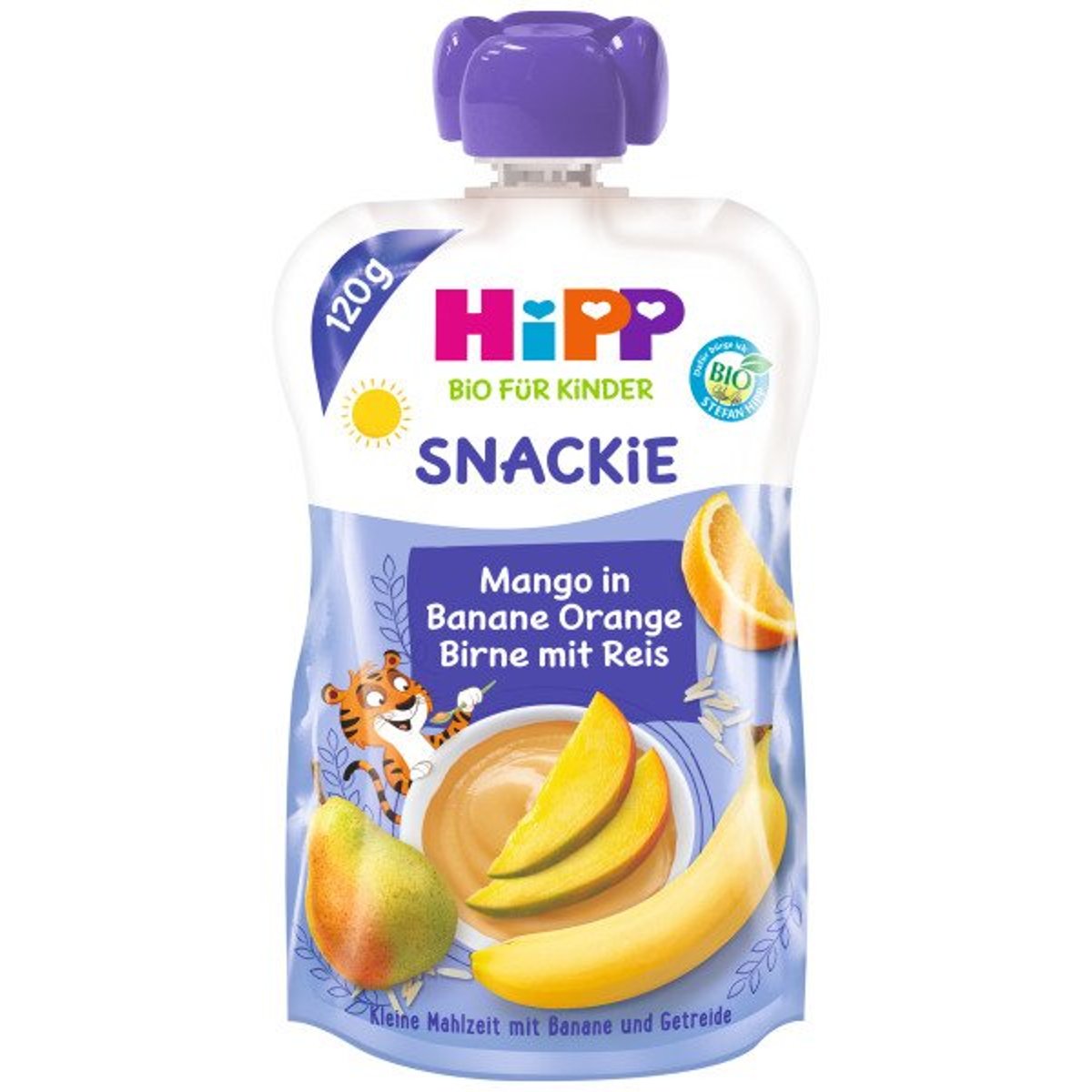 HiPP BIO Kapsička Snackie hruška, pomeranč, mango, banán a rýže