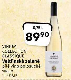Vinium Veltlínské zelené bilé víno polosuché 0,75l