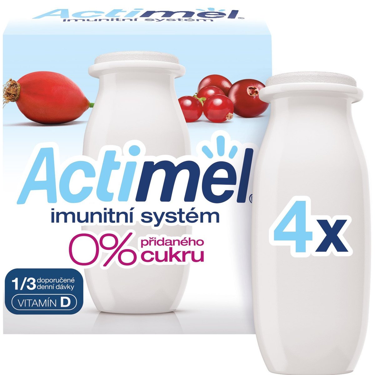 Actimel Probiotický nápoj bez přidaného cukru šípek a brusinka 4×100 g