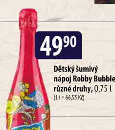 Dětský šumivý nápoj Robby Bubble různé druhy, 0,75l