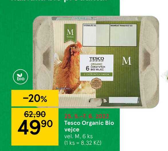 Tesco Organic Bio vejce vel. M, 6 ks