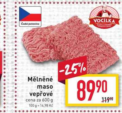 Mělněné maso vepřové cena za 600 g 