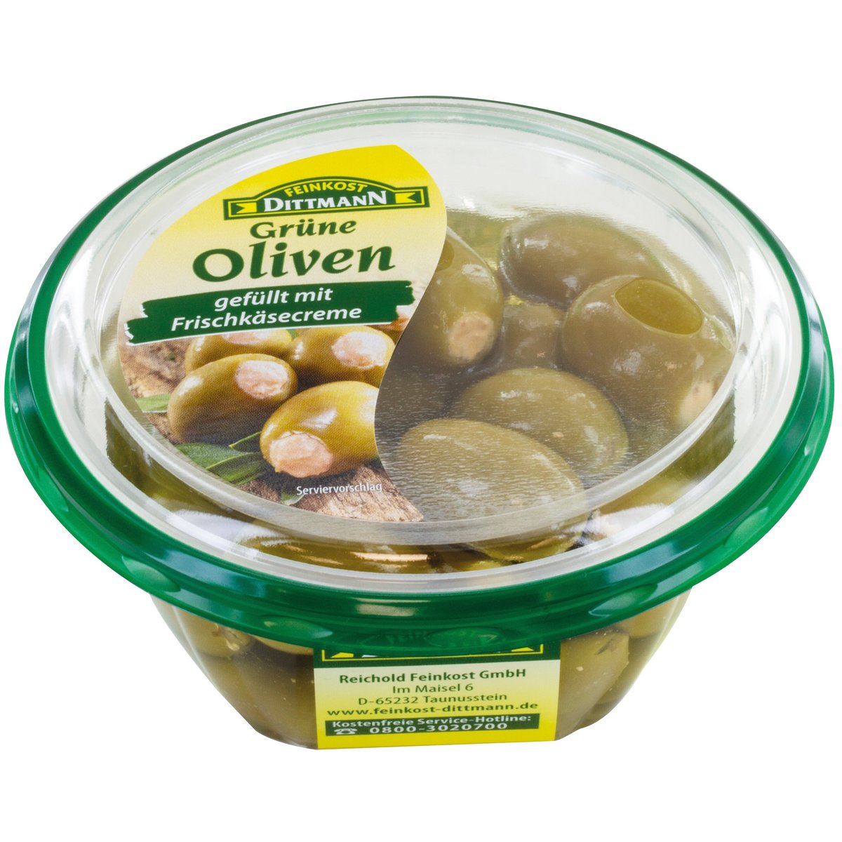 Feinkost Dittmann Olivy zelené plněné čerstvým sýrem nakládané v oleji