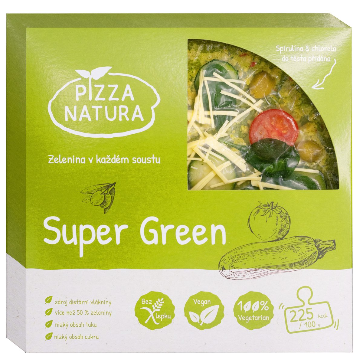 Pizza Natura Super Green veganská pizza z originálního zeleninového těsta