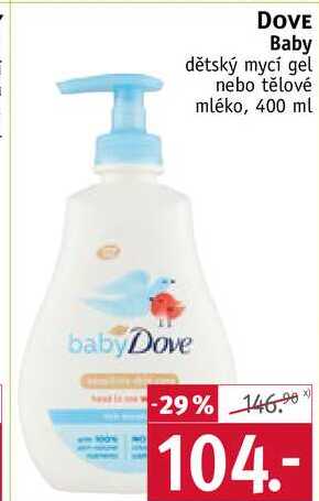 DOVE Baby dětský mycí gel nebo tělové mléko, 400 ml 