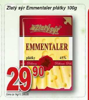 Zlatý sýr Emmentaler plátky 100g 