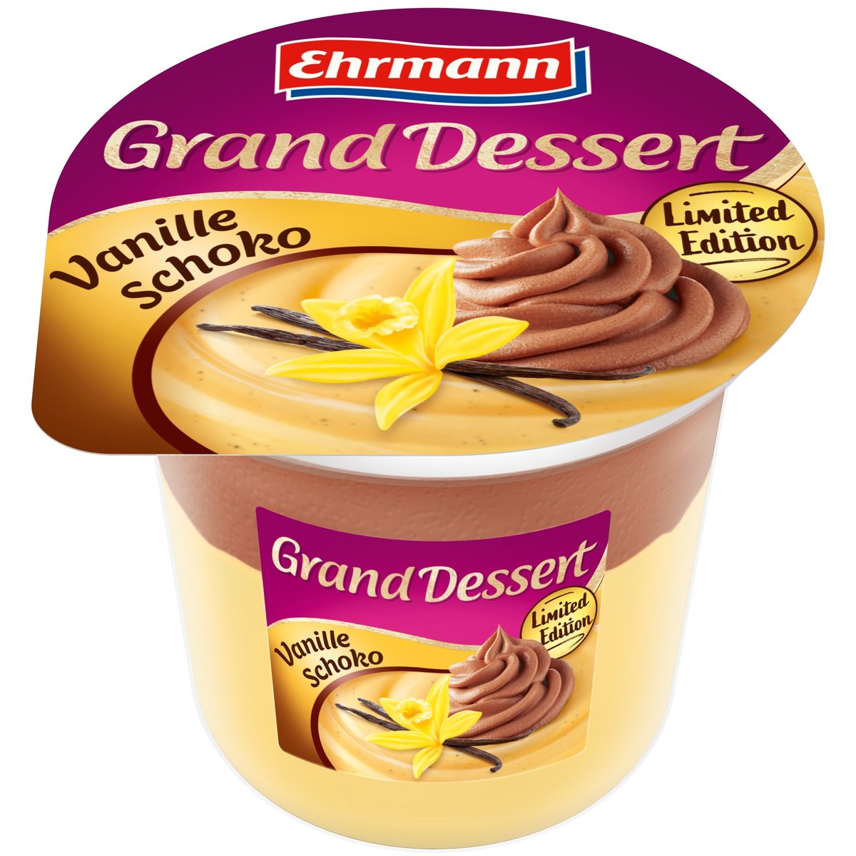 Ehrmann Grand Dessert puding vanilka s čokoládovou šlehačkou