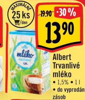   Albert Trvanlivé mléko 1,5% 1 l v akci