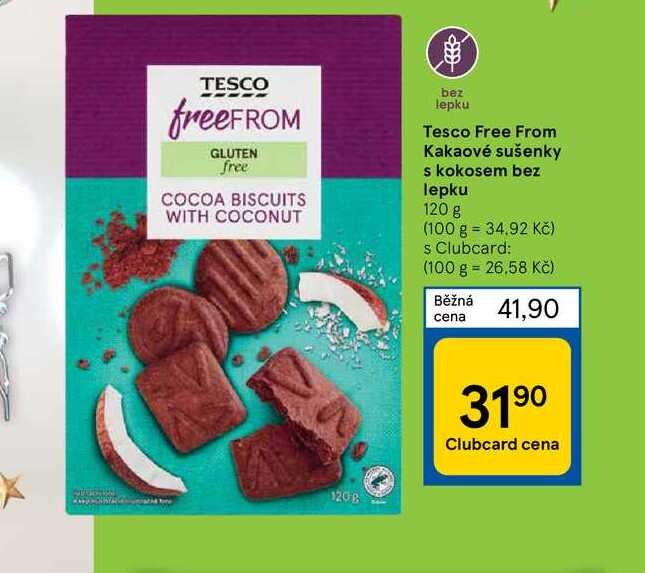 Tesco Free From Kakaové sušenky s kokosem bez lepku 120 g v akci