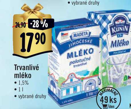  Trvanlivé mléko 1 l v akci