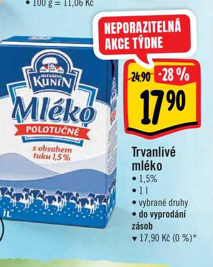   Trvanlivé mléko  1 l v akci