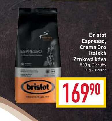 Bristot Espresso, Crema Oro Italská Zrnková káva 500 g v akci