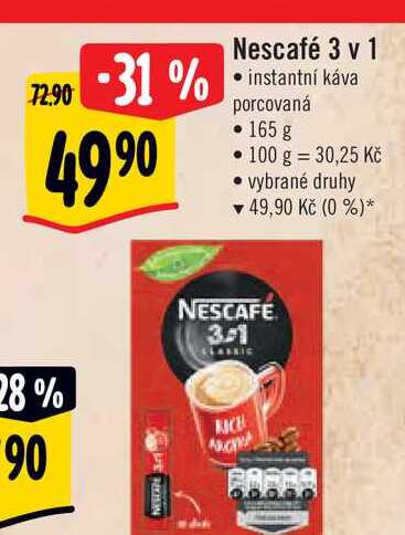   Nescafé 3 v 1 • instantní káva porcovaná 165 g  v akci