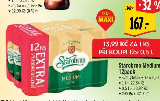Starobrno Medium 12pack, 12x 0,5 l v akci