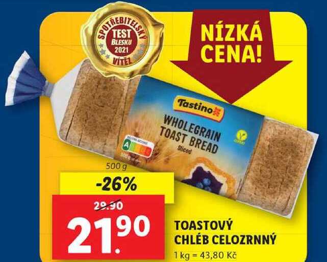 TOASTOVÝ CHLÉB CELOZRNNÝ, 500 g