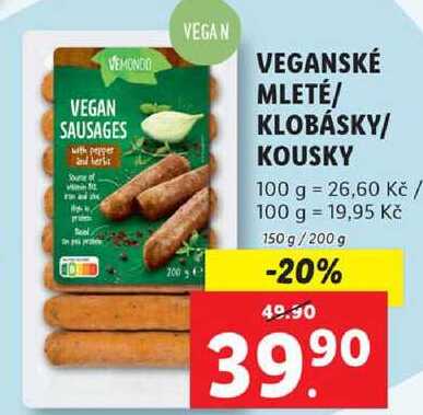 VEGANSKÉ MLETÉ/KLOBÁSKY/KOUSKY, 150 g/200 g