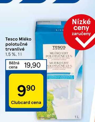 Tesco Mléko polotučné trvanlivé 1.5%, 11