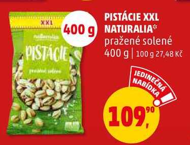 PISTÁCIE XXL NATURALIA pražené solené, 400 g