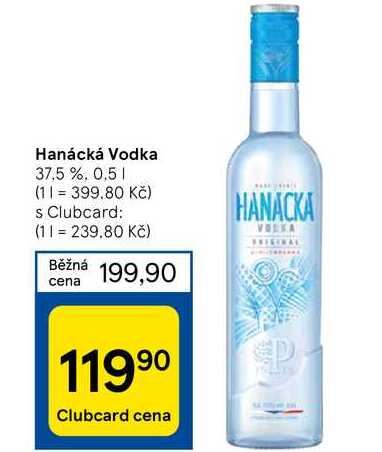 Hanácká Vodka 37,5 %. 0,5 1   v akci