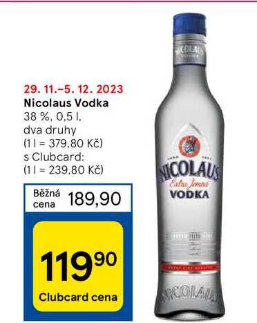 Nicolaus Vodka 38 %, 0,5 1  v akci