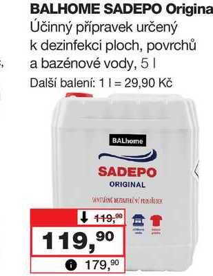 BALHOME SADEPO Origina Účinný přípravek určený k dezinfekci ploch, povrchů a bazénové vody, 5l