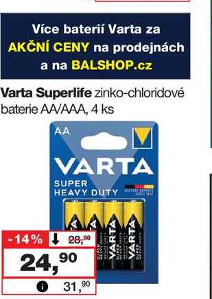 Varta Superlife zinko-chloridové baterie AA/AAA, 4 ks 