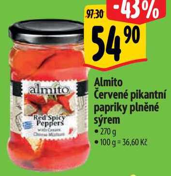 Almito Červené pikantní papriky plněné sýrem, 270 g 