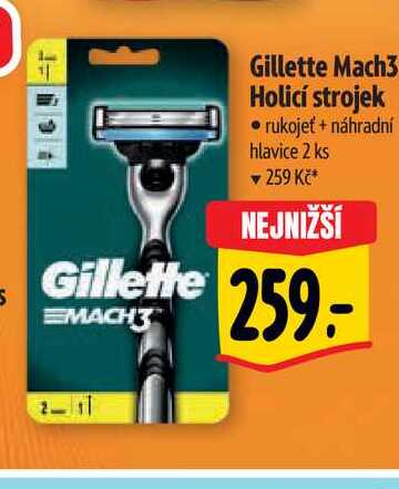  Gillette Mach3 Holicí strojek • rukojeť + náhradní hlavice 2 ks 