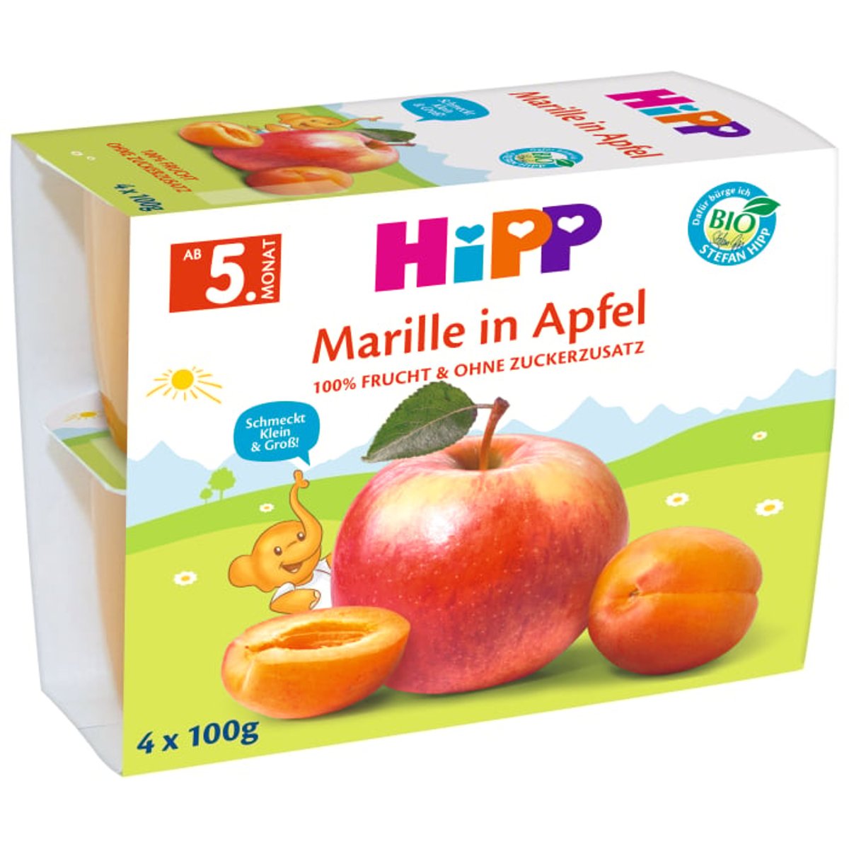 HiPP BIO Ovocný příkrm jablka a meruňky (4×100 g)