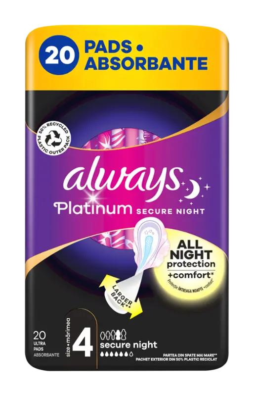 Always Hygienické vložky s křidélky Platinum Secure Night, 20 ks