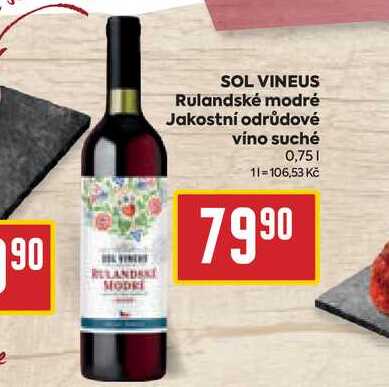 SOL VINEUS Rulandské modré Jakostní odrůdové vino suché 0,75l
